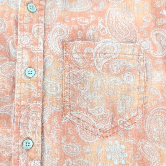 Black Brown 1826 Mens Orange Paisley Button Down Short Sleeve Shirt -Size L -GUC - Picture 6 of 12